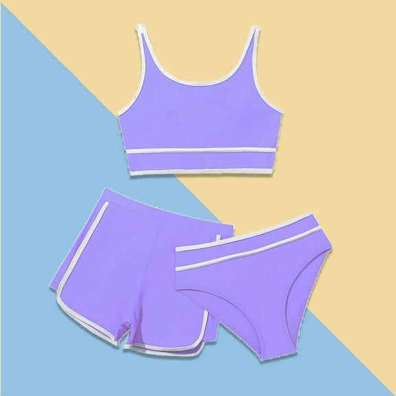 Girls Swimsuit Set 3 Piece Beach Bikini Set with Cover up Shorts Sport Kids Bathing Suits Girls 12-14
