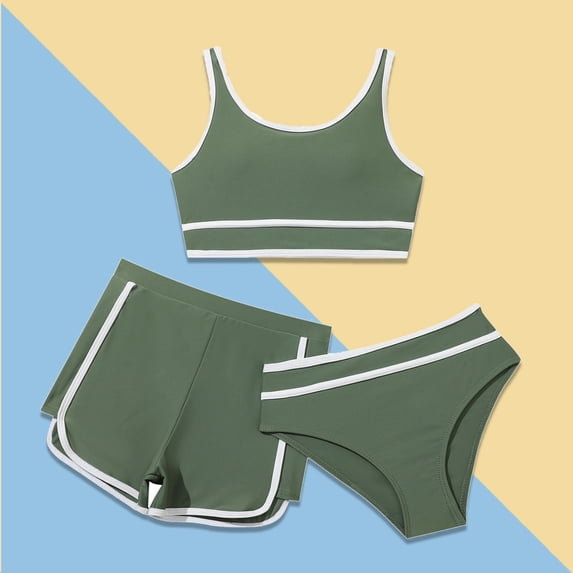 Girls Swimsuit Set 3 Piece Bikini Swimsuits Set with Cover up Shorts Sport Teen Bathing Suit 10-12