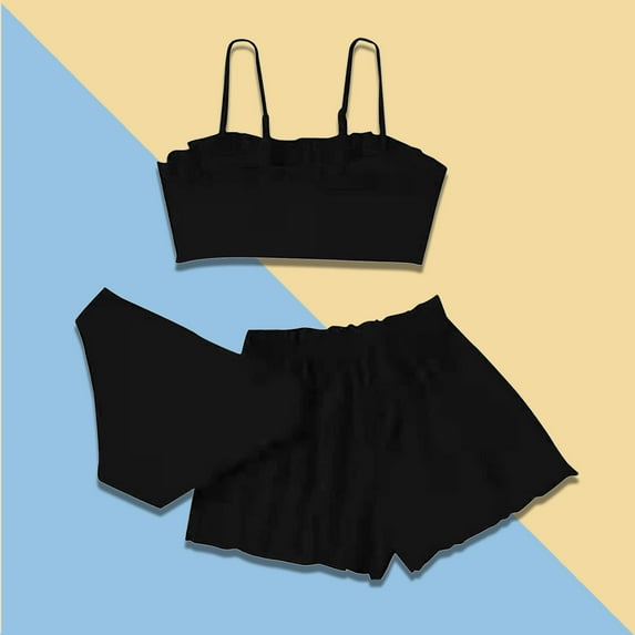 Girls Swimsuits Set 3 Piece Tankini Set with Shorts Cover up Rullfe Bathing Suit Girls 10-12