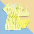 thumbnail image 1 of Girls Swimsuit Set 3 Piece Summer Tankini Set with Cover up Top Flower Girls Bathing Suit Size 8-10 Years, 1 of 4