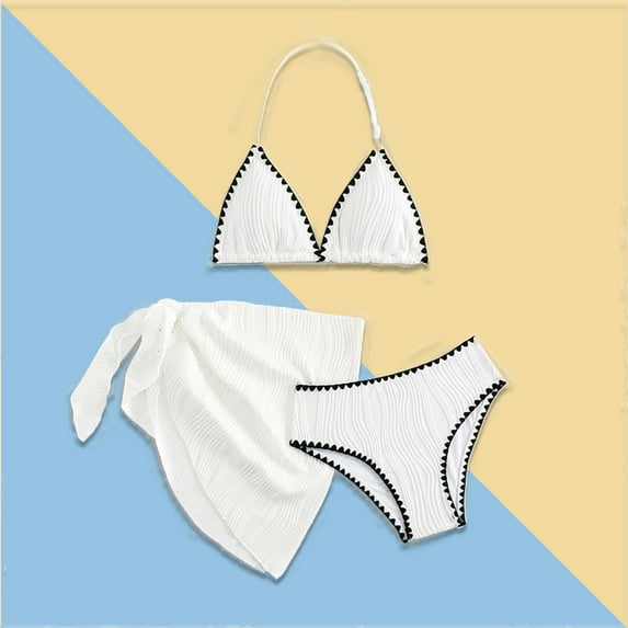 Girls Swimsuits Set 3 Piece Summer Bikini Bathing Suit Set with Cover up Skirt Solid Toddler Bathing Suit Girl 10-12