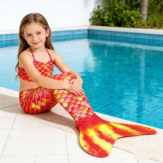 Girls Swimsuit Size 120 Style Halter Swimsuit Top and Tail Style Bottom 2 Piece Girls Bathing Suits