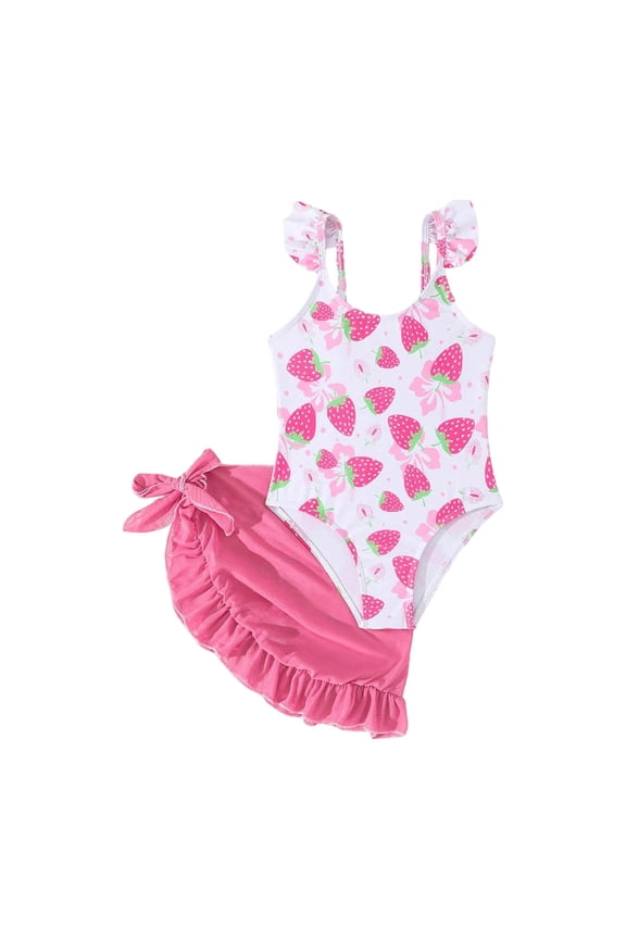 Girls Swimsuit Size 4-7 Cute Graphic Fly Sleeve Tummy Control Swimwear with Swim Dress 2 Piece Bathing Suit