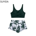 thumbnail image 1 of Girls Swimsuit Size 6 Ruched Side Bikini Bottoms Drawstring Bottoms Girls Tankini Swimsuit 3pcs Ruched Color Block Girls Bathing Suit&nbsp;cover Up, 1 of 4