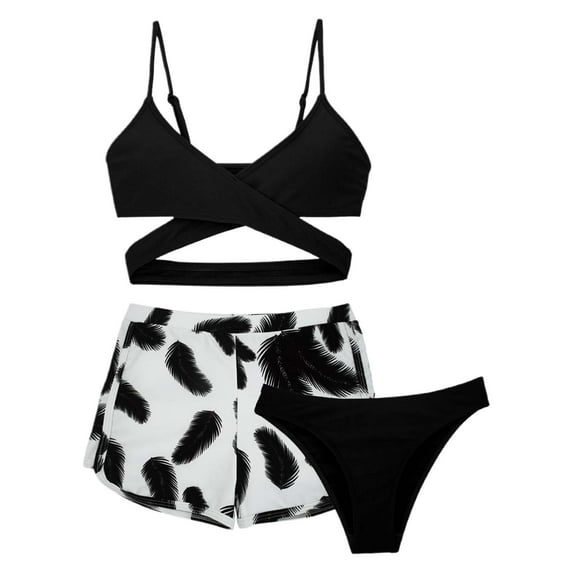 Girls Swimsuit Size 6 Ruffle Girls Bikini Drawstring Bottoms Tankini Set 3-Piece Cute Pattern Print Girl Bathing Suit
