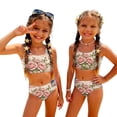 thumbnail image 1 of Girls Swimsuit Size 7-8 2 Piece Set Swimming Bathing Suits Patriotic Beach Vacation American Flag Floral Print Bikinis Summer Sleeveless Girls Clothes Kids Bikini Swim Suit Beige 7-8 Years, 1 of 8