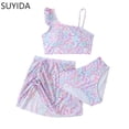 thumbnail image 1 of Girls Swimsuit Size 7 Cut Out Girls Bikini Adjustable Straps Tankini 3 Pieces Tropical Printed Bathing Suit, 1 of 4