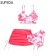 thumbnail image 1 of Girls Swimsuit Size 7 Ruched Side Bikini Adjustable Straps Tankini Sets 3-Piece Allover Printed Bathing Suit, 1 of 2