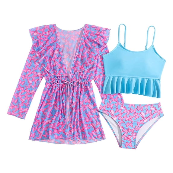 Girls Swimsuit Size 7 Ruffle Girls' Swimwear Bikini Adjustable Straps Girls Tankini Swimsuit 3 Pieces Allover Printed Girls Bathing Suit size 8
