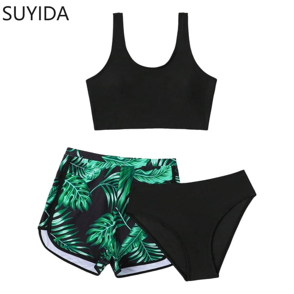 Girls Swimsuit Size 8 Rash Guard Bikini Set Adjustable Strap Girls Swimwear Tankini 3-Piece Cute Pattern Print Girls Bathing Suit cover Up