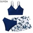 thumbnail image 1 of Girls Swimsuit Size 8 Rash Guard Bikini Set Adjustable Straps Girls Tankini Swimsuit 3 Piece Tropical Printed Ruffle Bathing Suit, 1 of 6