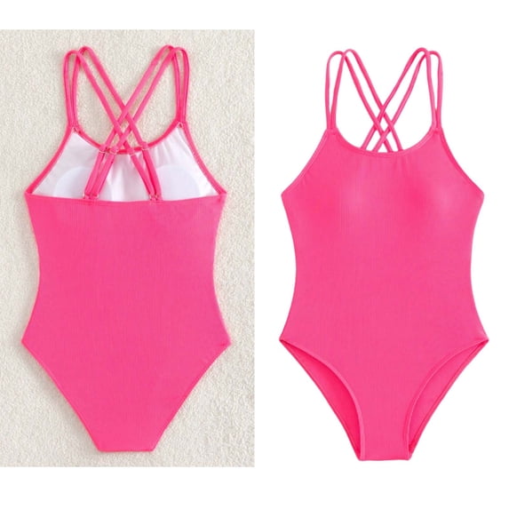 Girls Swimsuit Sleeveless 1 Piece Bathing Suit Quick Dry Beach Swimwear Cross Shoulder Strap Girls Swimsuit Size 9-10 Years