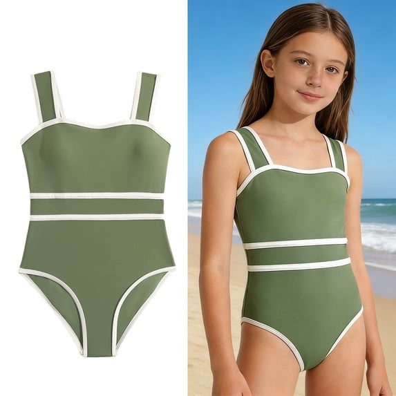 Girls Swimsuit Sleeveless 1 Piece Bathing Suit Quick Dry Summer Swimwear with Padded Kids Girl Bathing Suits 9-10 Years