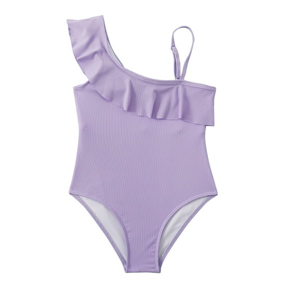Girls Swimsuit Solid Ruffle Swimsuit Summer Children Girls 1 Piece Swimwear Ruffled Solid Color Beach Bathing Suit Classic Summer Pool Outfits