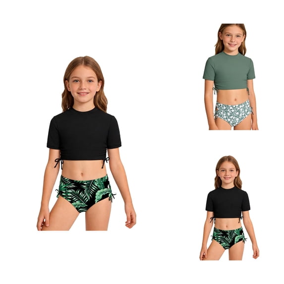 Girls Swimsuit Sporty Bikini Set Girls Two Piece High Waist Swimsuit Tankini Top and Bottom Athletic Performance Swimwear for Active Play