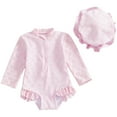 thumbnail image 1 of Girls Swimsuit Sun Protection Baby Girls Swimsuit Drawstring Zip Bathing Suit Long Sleeve One-Piece Rash Guard Swimwear with Hat for Infant Girl, 1 of 6