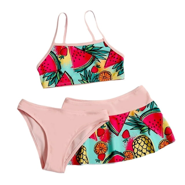 Girls Swimsuit Sun Protection Cute Summer Spaghetti Strap Fruit Prints ...
