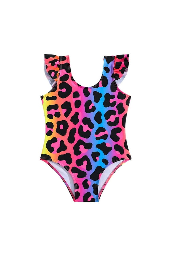 Girls Swimsuit Tankini Summer Leopard Print One Piece Kids' Cartoon Style Adorable Girls Bathing Suit