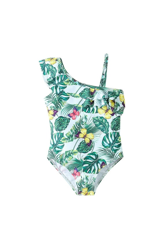 Girls Swimsuit Tankini Summer Toddler Ruffles One Piece Floral Prints Beach Onesie Bikini Girls Bathing Suit