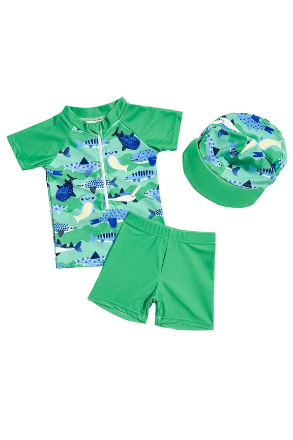 Girls Swimsuit Toddler Boys Swim Set 3 Piece Rash Guard with Short Sleeve Swim Shirt and Trunks for Sun Protection