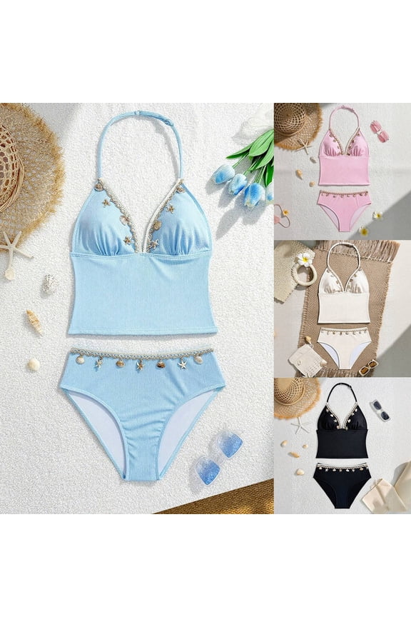 Girls Swimsuit Triangle Halter Neck Bikini 2 Piece Swimsuit for Beach Pool Party Bathing Suits for Girls Pink 16-17 Years