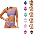 thumbnail image 1 of Girls Swimsuit Two Piece 1 Shoulder Bathing With Chest Pad Color Bikini 7 16 Years, 1 of 6