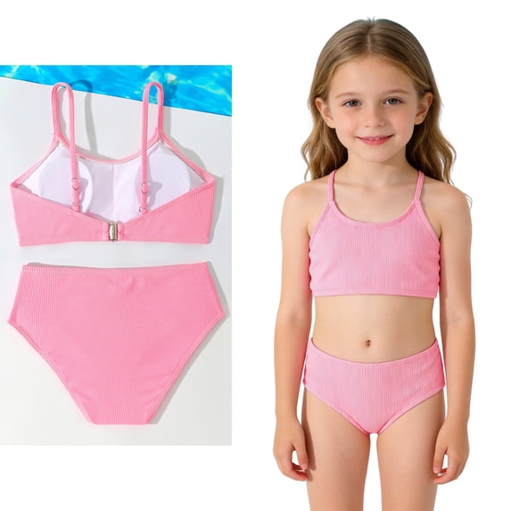 Girls Swimsuit Two Piece Adjustable Straps Bathing Suit with Chest Pad Bathing Suit Girls Size 6-7 Years