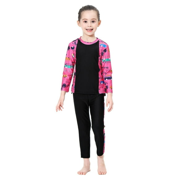 Girls Swimsuit Two Piece Bathing Suit Rash Guard Full Coverage Long Sleeve Swim Shirt Pants for Children Sun Beach Outfit Swimwear 2-3 Years