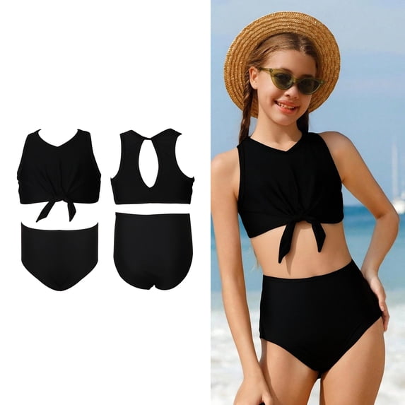 Girls Swimsuit Two Piece Bikini Sets Beach Solid Color Bathing Suits Cute Little Girls Swimsuits Size 7-8 Years