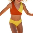 thumbnail image 1 of Girls Swimsuit Two Piece Color Patchwork Swimwear Set Tankini Rash Guard Beach Outfit for Kids, 1 of 9