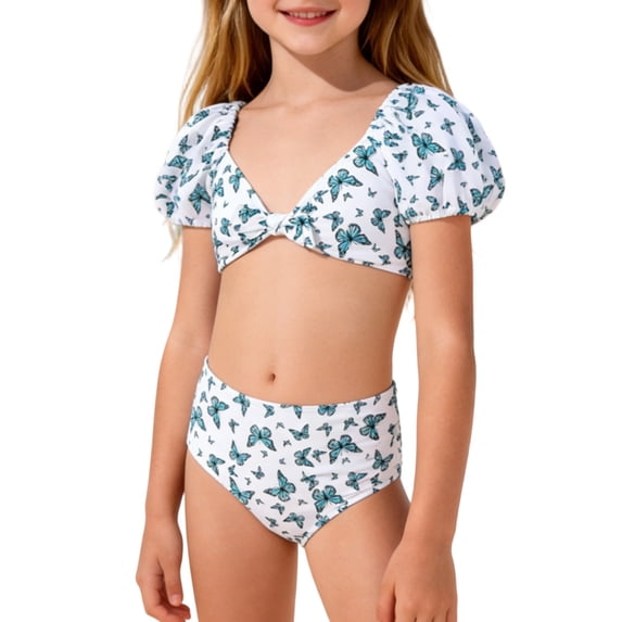 Girls Swimsuit Two Piece Floral Printed Swimwear Set Tankini Rash Guard Beach Outfit for Kids