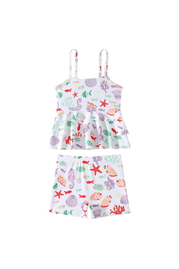 Girls Swimsuit Two Piece One Shoulder Bathing Suit with Chest Pad Color Block Bikini 7-16 Years,White