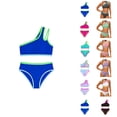 thumbnail image 1 of Girls Swimsuit Two Piece One Shoulder Bathing With Chest Pad Color Bikini 7 16 Years, 1 of 7