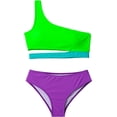 thumbnail image 1 of Girls Swimsuit Two Piece One Shoulder Cutout Bikini Summer Beach Sport Bathing Suits for9-10T, 1 of 11