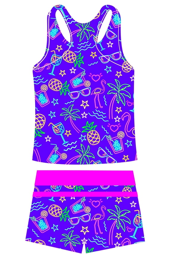 Girls Swimsuit Two Piece Set Tankini Crop Top Swim Shorts Bathing Suit Sizes 10-11Y