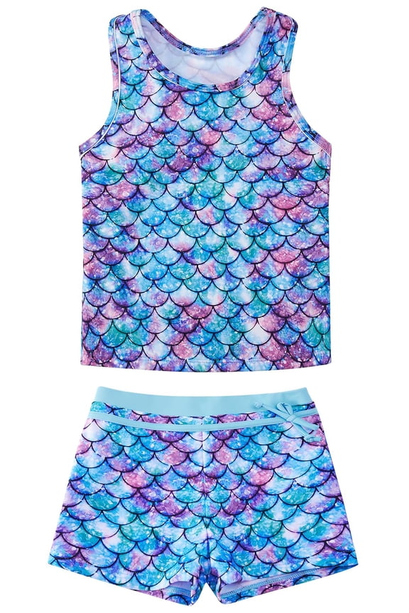 Girls Swimsuit Two Piece Set Tankini Crop Top Swim Shorts Bathing Suit Sizes 10-11Y