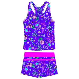 Girls Swimsuit Two Piece Set Tankini Crop Top Swim Shorts Bathing Suit Sizes 10-11Y
