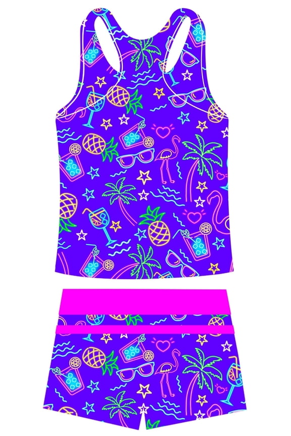 Girls Swimsuit Two Piece Set Tankini Crop Top Swim Shorts Bathing Suit Sizes 6-7Y