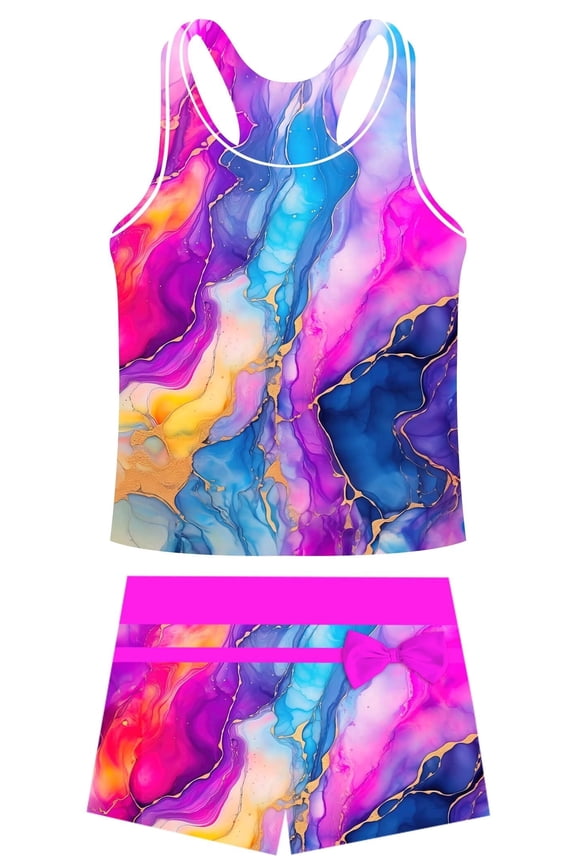 Girls Swimsuit Two Piece Set Tankini Crop Top Swim Shorts Bathing Suit Sizes 8-9Y