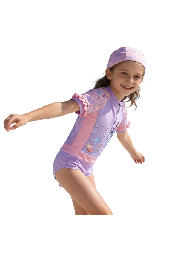 Girls Swimsuit UPF 50+ Rash Guard Girls Long Sleeve Swimsuit Sun Protection Swimwear for Toddler Kids and Youth Quick-Dry Athletic Bathing Suit