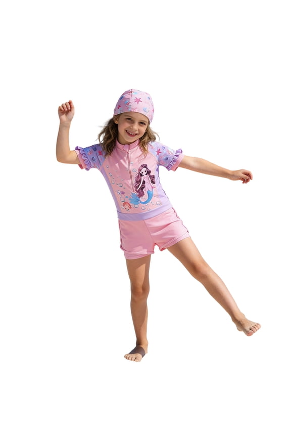 Girls Swimsuit UPF 50+ Rash Guard Girls Long Sleeve Swimsuit Sun Protection Swimwear for Toddler Kids and Youth Quick-Dry Athletic Bathing Suit