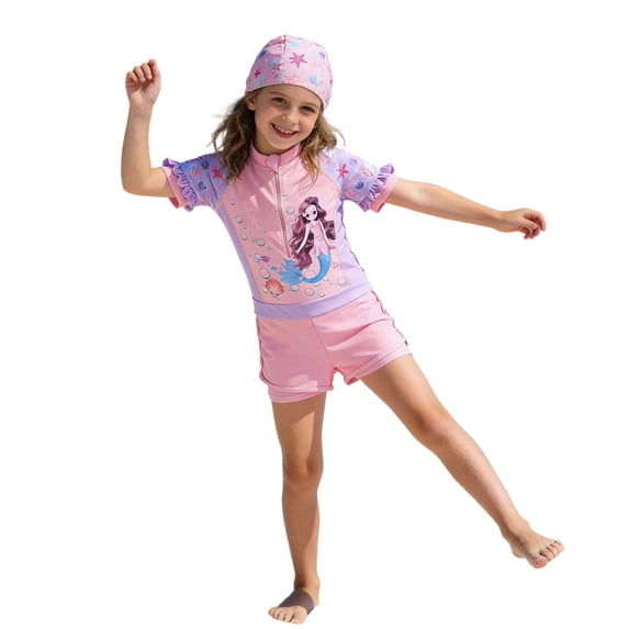 Girls Swimsuit UPF 50+ Rash Guard Girls Long Sleeve Swimsuit Sun Protection Swimwear for Toddler Kids and Youth Quick-Dry Athletic Bathing Suit