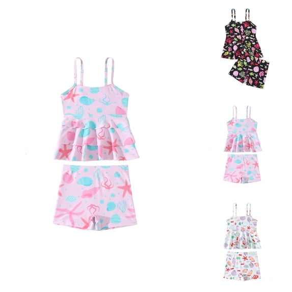 Girls Swimsuit UPF 50+ Rash Guard Girls Two Piece Swimsuits Sun Protection Swimwear with Swim Shorts Quick-Dry Beach Outfits for Kids