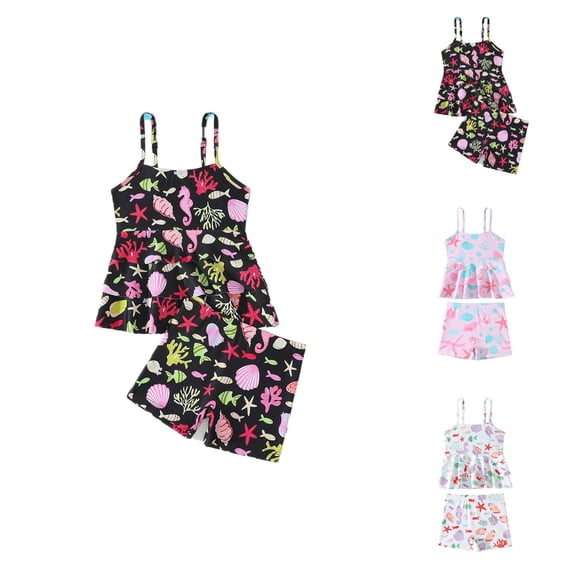 Girls Swimsuit UPF 50+ Rash Guard Girls Two Piece Swimsuits Sun Protection Swimwear with Swim Shorts Quick-Dry Beach Outfits for Kids