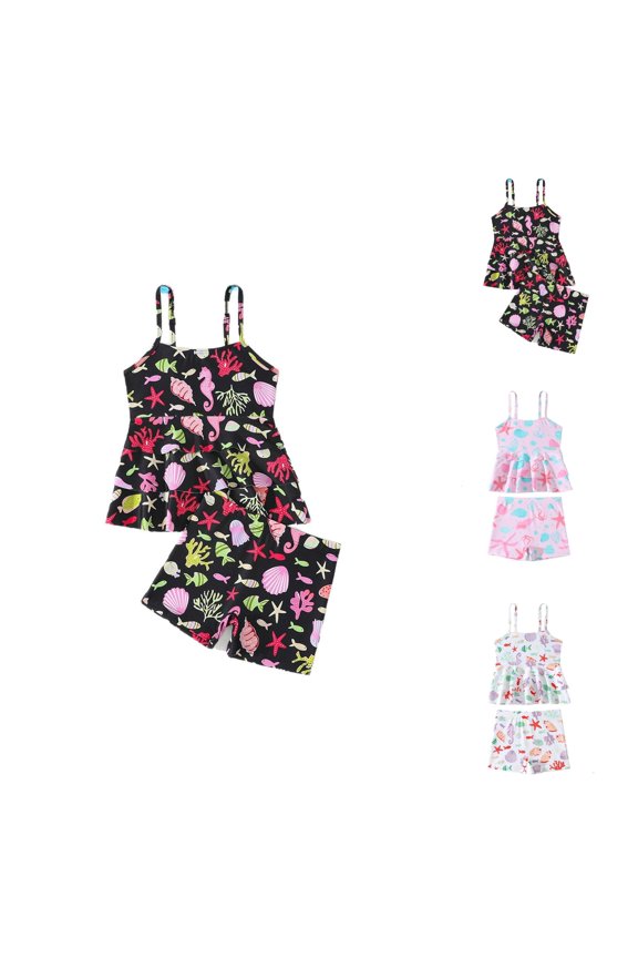 Girls Swimsuit UPF 50+ Rash Guard Girls Two Piece Swimsuits Sun Protection Swimwear with Swim Shorts Quick-Dry Beach Outfits for Kids