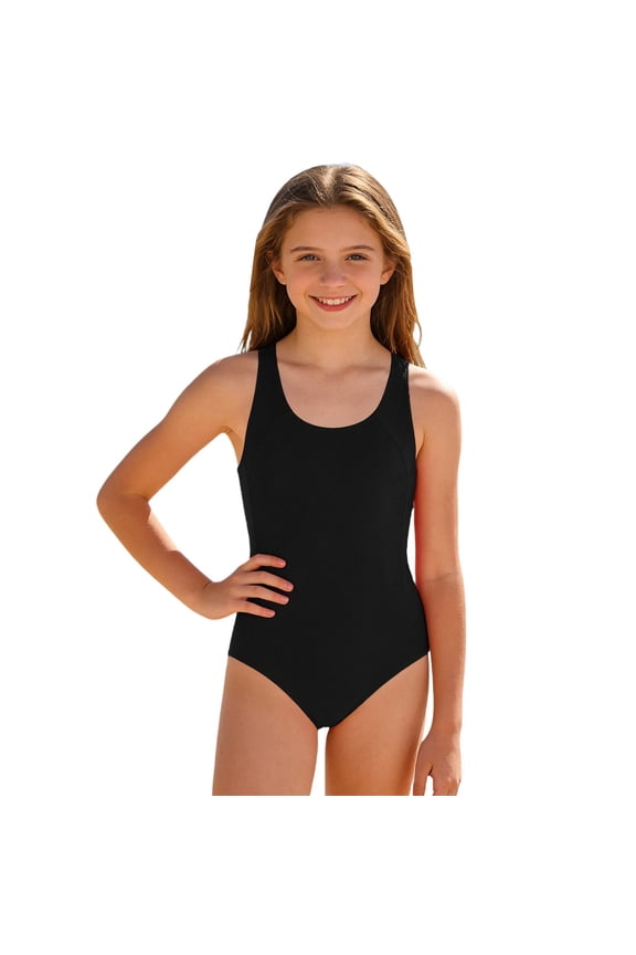 Girls Swimsuit For Teens And Juniors Athletic Swimwear With UPF 50 Sun/Black/10