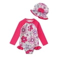 thumbnail image 1 of Girls Swimsuit Zip Up Rash Guard Baby Girls Long Sleeve Sun Surf Suit with Hat Sun Protection Bathing Suit for Toddler Beach Summer Wear, 1 of 3