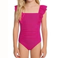thumbnail image 1 of Girls Swimsuit with UPF 50+ ,Ruffle Adjustable Straps One Piece Bathing Suit Solid Color Ruched Girls' Swimwear 7-16Y(Hot Pink/16Y), 1 of 3