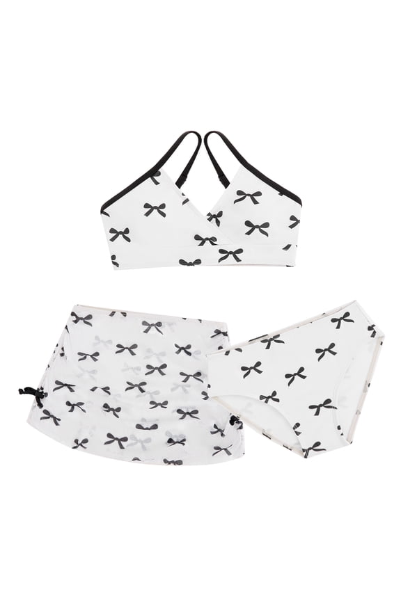 Girls Swimsuits with Cover Up Skirt 3 Piece Halter Triangle Bathing Suits Bikini Set for Size 5-14