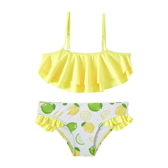 Girls Swimsuits 2 Piece Cute Bathing Suit Big Kids Fruit Lemon Pattern Separate Set Hot Spring Summer Beach Swim Suit Girls' Swimwear Yellow Size 7-8 Years